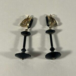 Clip-On Dangle Earrings with Black Gemstones